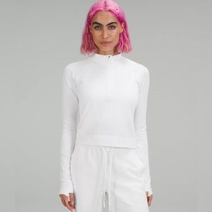 Lululemon Rest Less Half Zip in White Ribbed